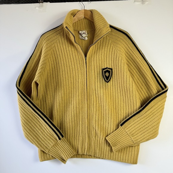 Vintage 60s Barclay Men's Large ? Cardigan Sweater Full Zip Wool/acrylic Mustard